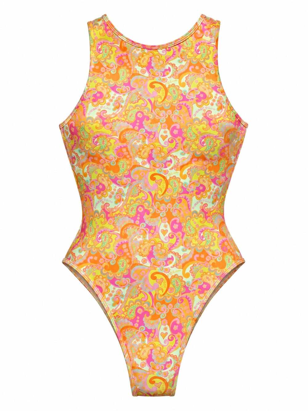 Kulani Kinis Psychedelic Paisley One Piece Swimsuit Pink Orange Small